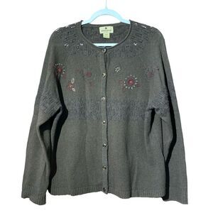 Woolrich Lambs Wool Brown Embroidered Button Up Sweater Women's Size XLP